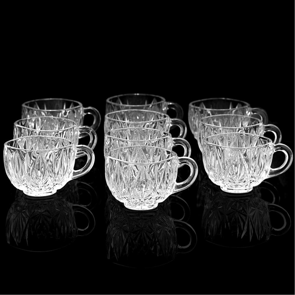 Vintage Hazel Atlas Williamsport Clear Pressed Glass Punch Cup Set w/ Square Rim